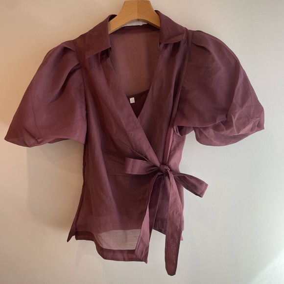 Jonathan Simkhai Carolina Organdy Puff-Sleeve Wrap Top - Picture 3 of 11